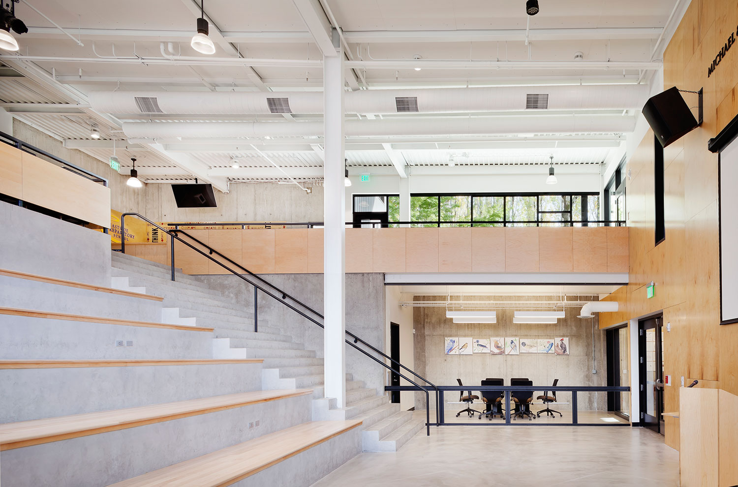 School lounge, stairs, and conference room