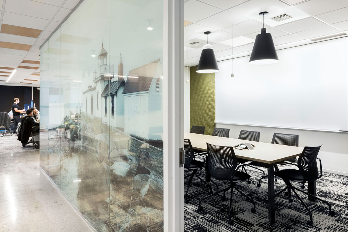 Office conference room with graphic window