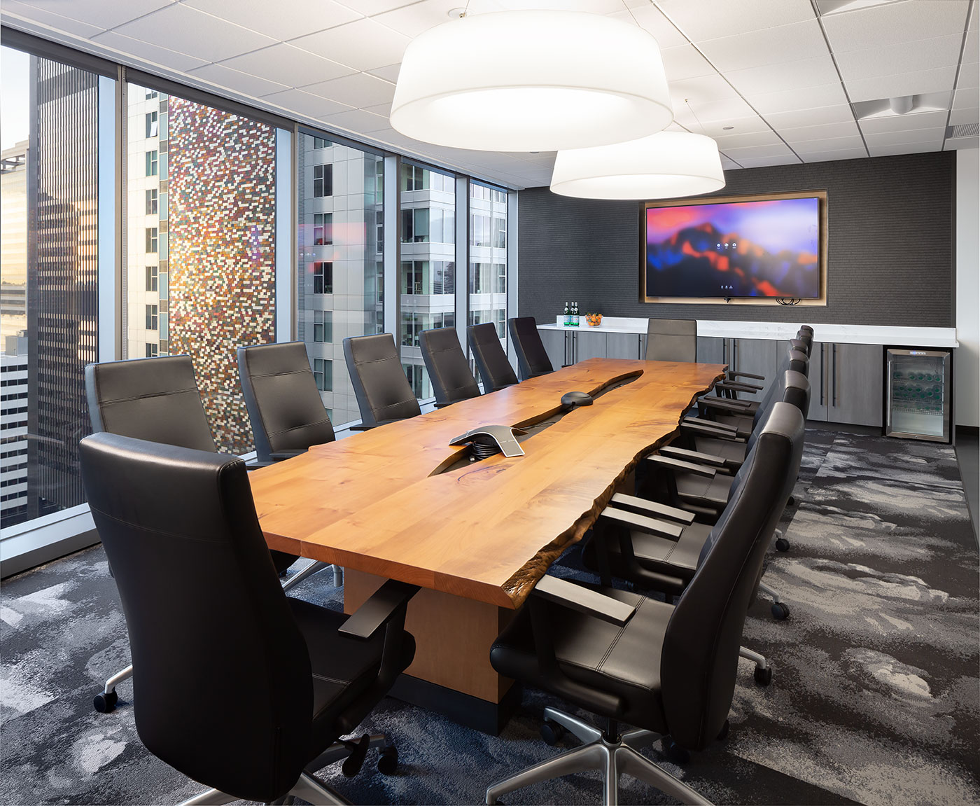 Conference room with large wooden table
